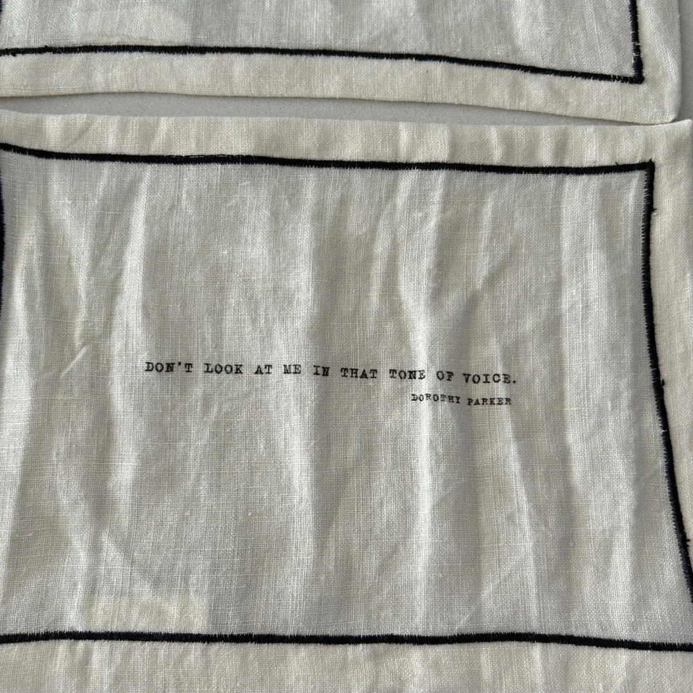 NIB Restoration Hardware Literary Quote Linen Napkins, Dorothy Parker, Set of 4